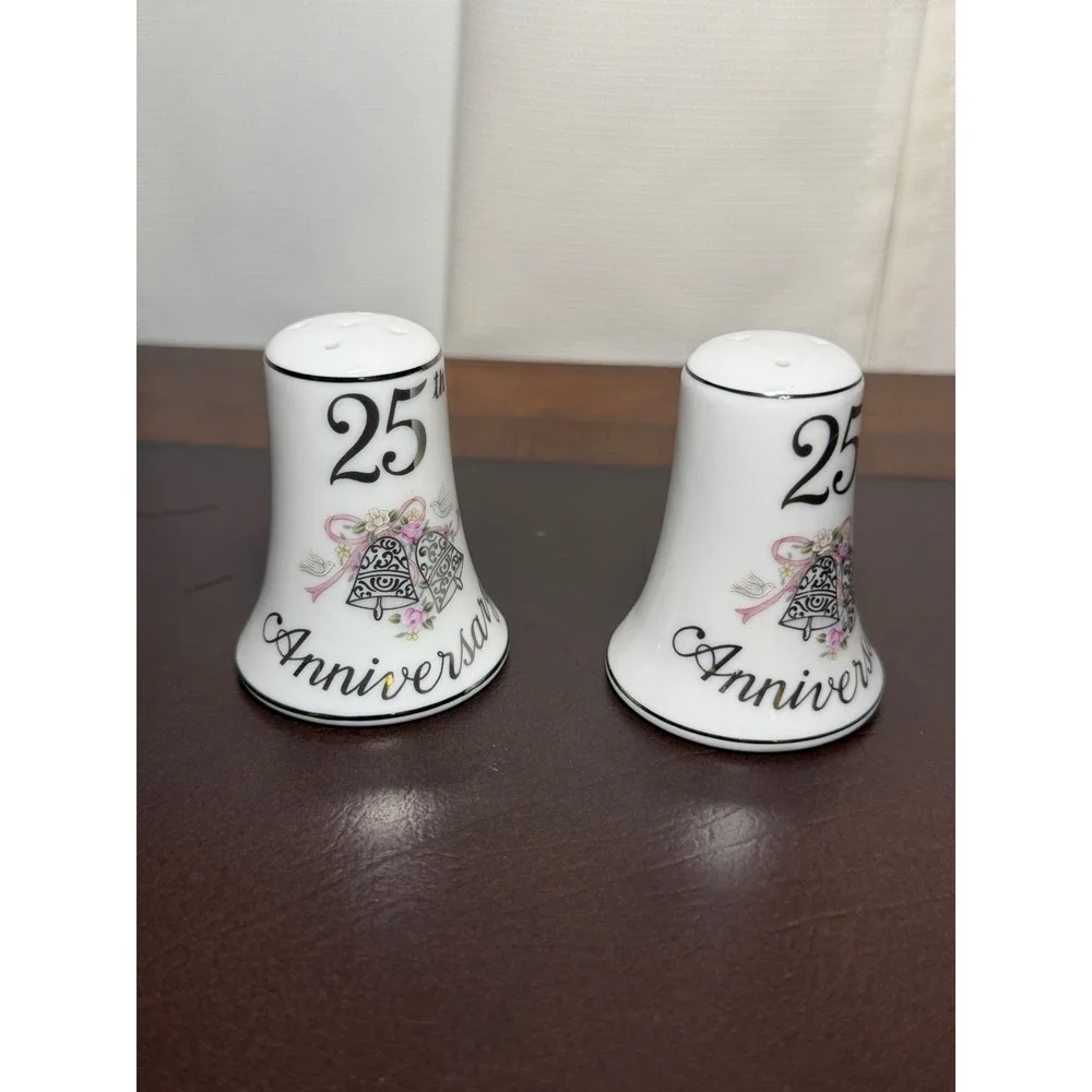 Lefton 25th Silver Anniversary Salt and Pepper Shakers Vintage Bell Set 10580